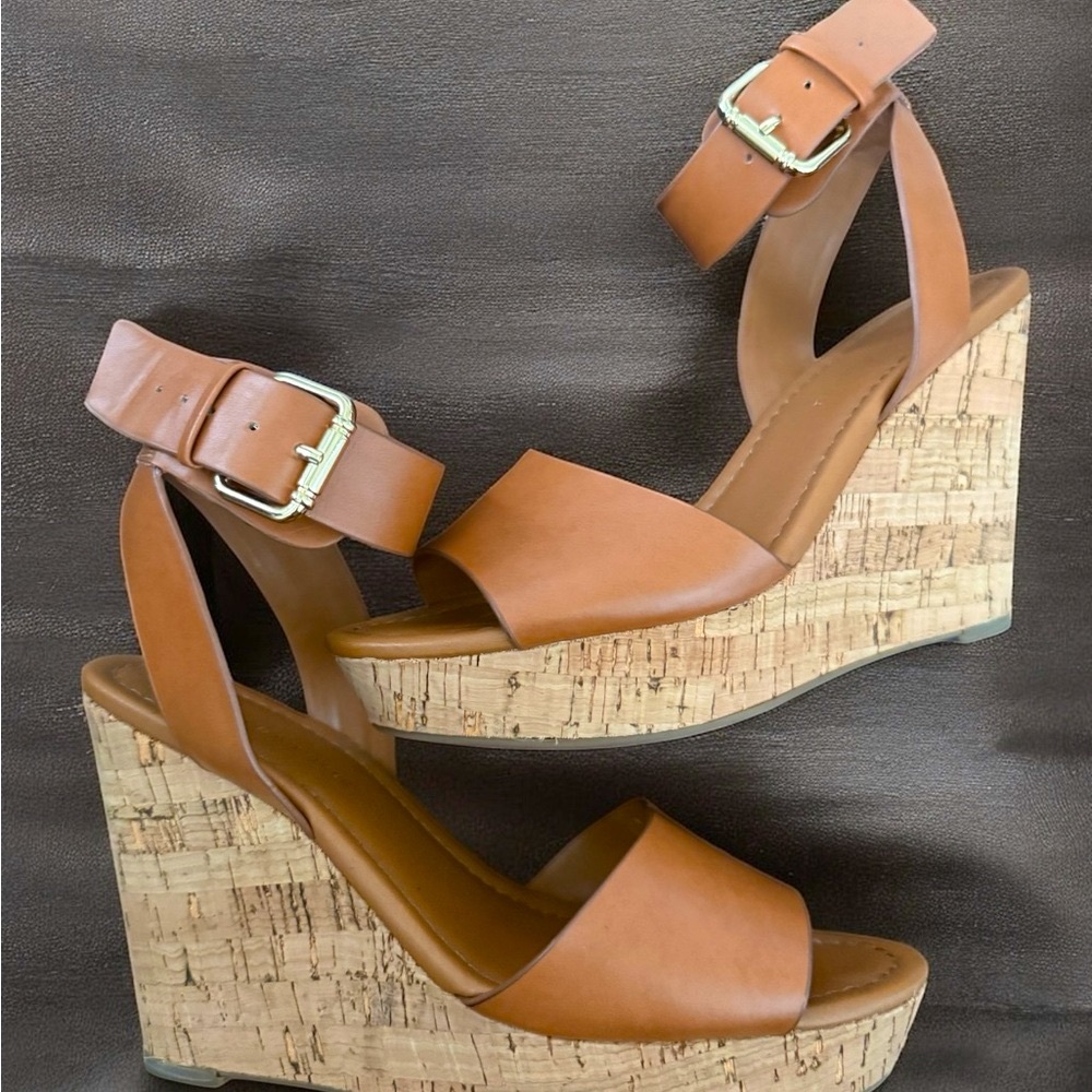 Tommy Hilfiger Brown Wedge Sandals with Cork Heel